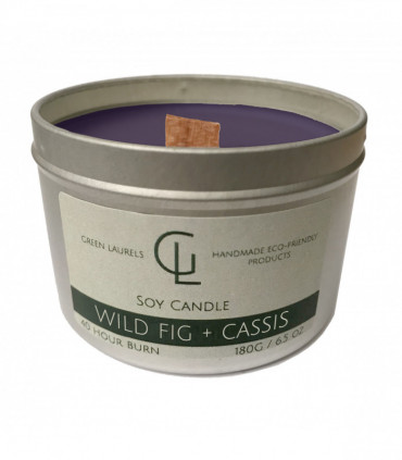 Soy Wax container candle with wooden wick Wild Fig and Cassis scent