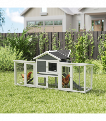 Spacious Grey Wooden Chicken Coop with Outdoor Run | Safe & Secure Housing