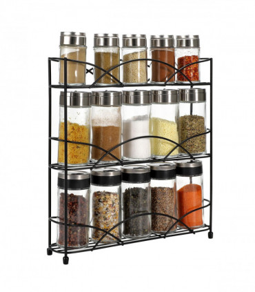 Vinsani Spice Rack 3 Tiers - Kitchen Shelf Organiser for Jars Bottles Space Saving Storage - Free Standing - Black