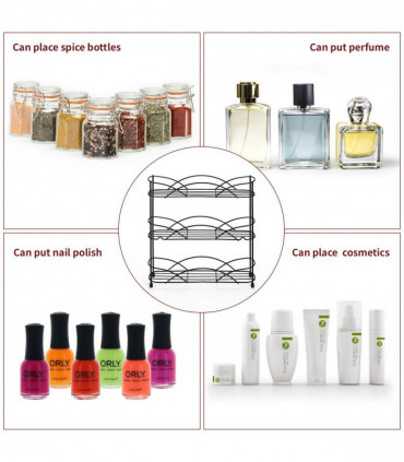 Vinsani Spice Rack 3 Tiers - Kitchen Shelf Organiser for Jars Bottles Space Saving Storage - Free Standing - Black