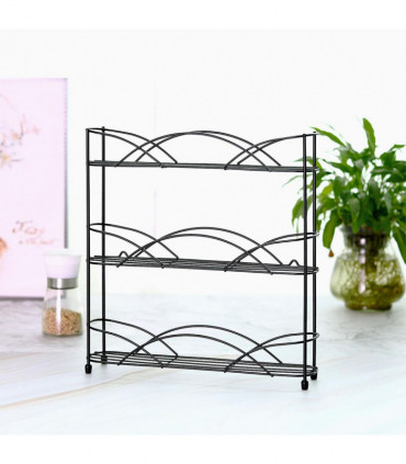Vinsani Spice Rack 3 Tiers - Kitchen Shelf Organiser for Jars Bottles Space Saving Storage - Free Standing - Black
