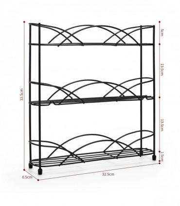 Vinsani Spice Rack 3 Tiers - Kitchen Shelf Organiser for Jars Bottles Space Saving Storage - Free Standing - Black