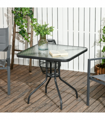 Square Patio Table, Tempered Glass Top Garden Dining Table 76 x 76cm Outsunny