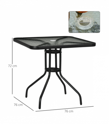 Square Patio Table, Tempered Glass Top Garden Dining Table 76 x 76cm Outsunny