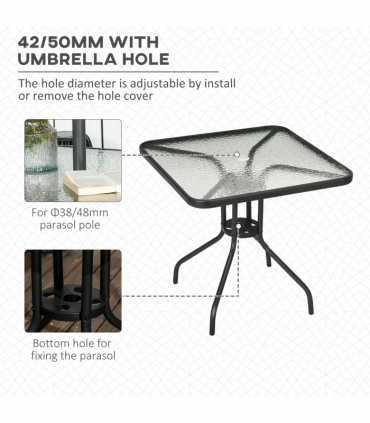 Square Patio Table, Tempered Glass Top Garden Dining Table 76 x 76cm Outsunny