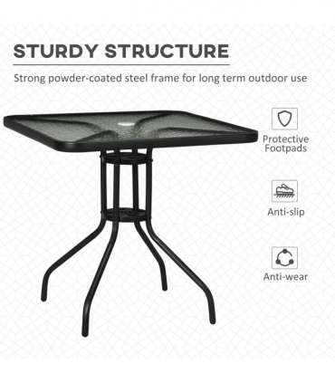 Square Patio Table, Tempered Glass Top Garden Dining Table 76 x 76cm Outsunny