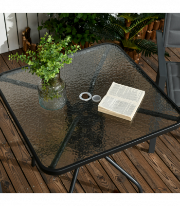 Square Patio Table, Tempered Glass Top Garden Dining Table 76 x 76cm Outsunny