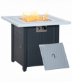 Square Propane Gas Fire Pit Table Rattan Smokeless Heater with Lava Rocks & Lid