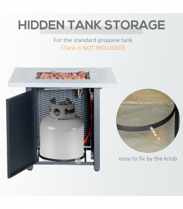 Square Propane Gas Fire Pit Table Rattan Smokeless Heater with Lava Rocks & Lid