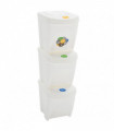 Stackable Garbage Bin Boxes 3 pcs White 75 L Polypropylene
