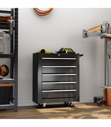 Steel 5-Drawer Tool Storage Cabinet Lockable w/ Wheels Handle 2 Keys Garage