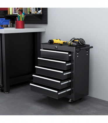 Steel 5-Drawer Tool Storage Cabinet Lockable w/ Wheels Handle 2 Keys Garage
