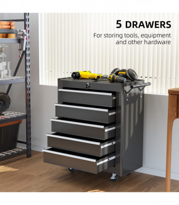 Steel 5-Drawer Tool Storage Cabinet Lockable w/ Wheels Handle 2 Keys Garage