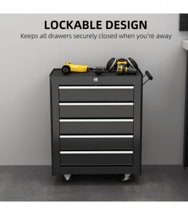 Steel 5-Drawer Tool Storage Cabinet Lockable w/ Wheels Handle 2 Keys Garage