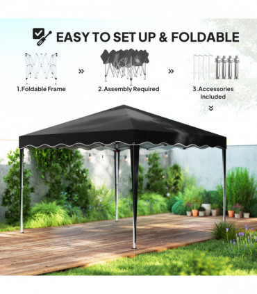 Steel Frame Gazebo with Reflective Lining for Outdoor Events - Black