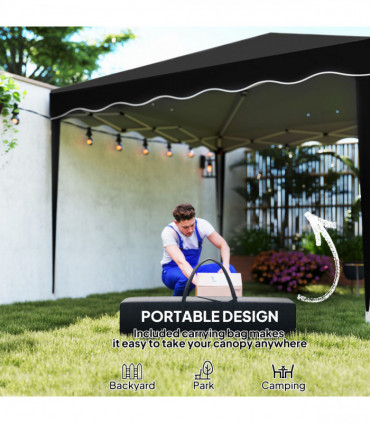 Steel Frame Gazebo with Reflective Lining for Outdoor Events - Black