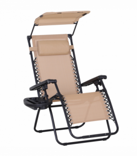 Steel Frame Zero Gravity Outdoor Garden Deck Chair with Canopy - Beige