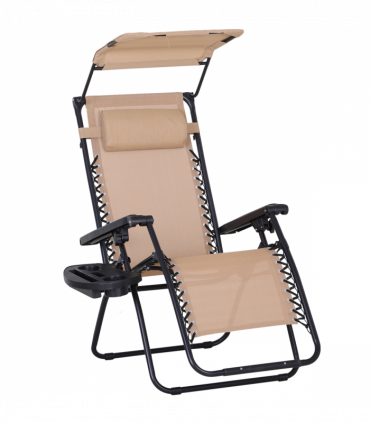 Steel Frame Zero Gravity Outdoor Garden Deck Chair with Canopy - Beige