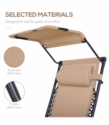 Steel Frame Zero Gravity Outdoor Garden Deck Chair with Canopy - Beige