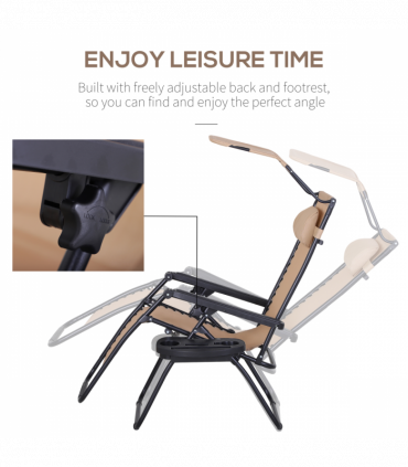 Steel Frame Zero Gravity Outdoor Garden Deck Chair with Canopy - Beige