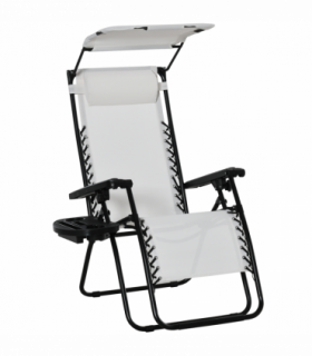 Steel Frame Zero Gravity Outdoor Garden Deck Chair with Canopy - White