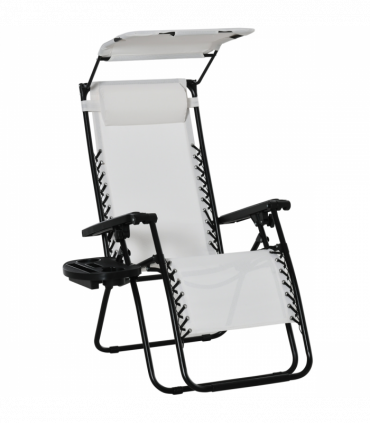 Steel Frame Zero Gravity Outdoor Garden Deck Chair with Canopy - White