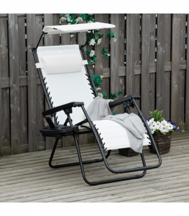 Steel Frame Zero Gravity Outdoor Garden Deck Chair with Canopy - White