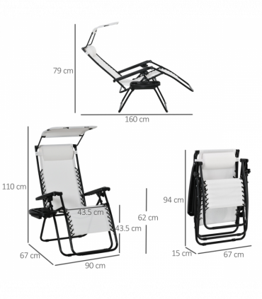 Steel Frame Zero Gravity Outdoor Garden Deck Chair with Canopy - White