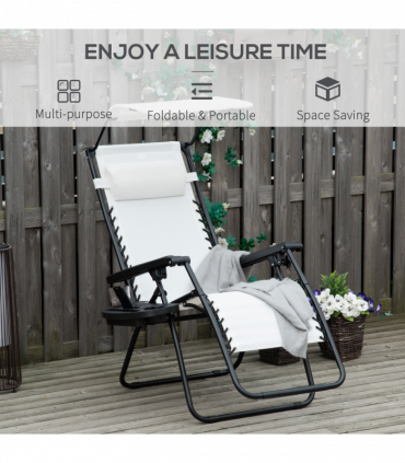 Steel Frame Zero Gravity Outdoor Garden Deck Chair with Canopy - White