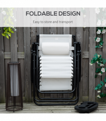 Steel Frame Zero Gravity Outdoor Garden Deck Chair with Canopy - White