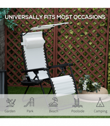 Steel Frame Zero Gravity Outdoor Garden Deck Chair with Canopy - White
