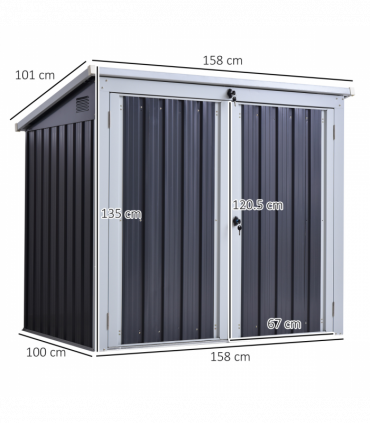 Steel Garden Storage Shed Double Door & Lid Dustbin Rubbish Cover 2 Trash Can