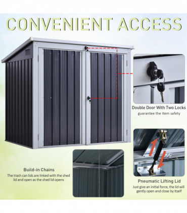 Steel Garden Storage Shed Double Door & Lid Dustbin Rubbish Cover 2 Trash Can