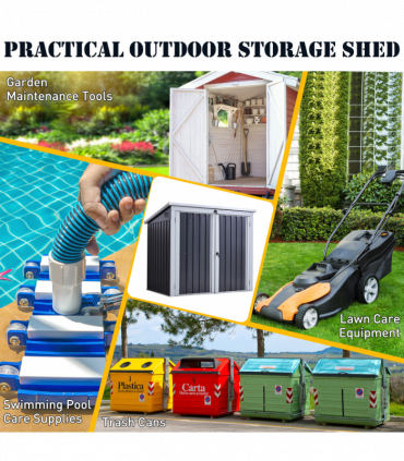 Steel Garden Storage Shed Double Door & Lid Dustbin Rubbish Cover 2 Trash Can