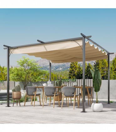 Steel Pergola, 350L cm, Steel, Polyester-Black/Beige