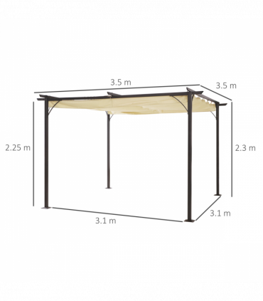 Steel Pergola, 350L cm, Steel, Polyester-Black/Beige