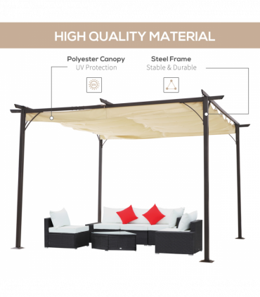 Steel Pergola, 350L cm, Steel, Polyester-Black/Beige