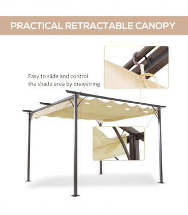 Steel Pergola, 350L cm, Steel, Polyester-Black/Beige