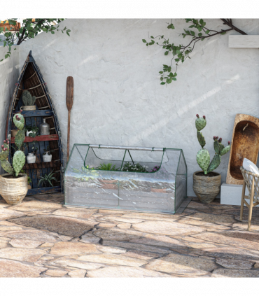 Steel Raised Garden Bed Planter Box Kit with Greenhouse, for Dual Use, Clear