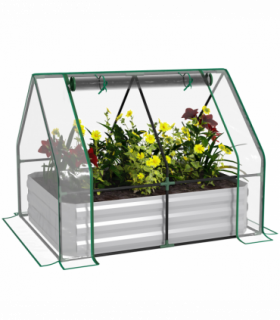 Steel Raised Garden Planter Box Kit with Greenhouse, for Dual Use, Clear