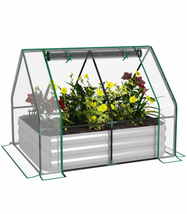 Steel Raised Garden Planter Box Kit with Greenhouse, for Dual Use, Clear