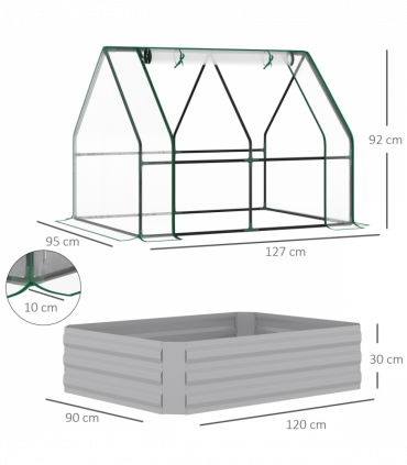 Steel Raised Garden Planter Box Kit with Greenhouse, for Dual Use, Clear