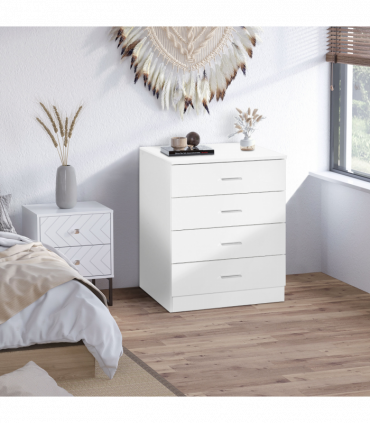 Storage Cabinet Vertical Drawer Chest of 4 w/ Metal Rails Anti-Tip