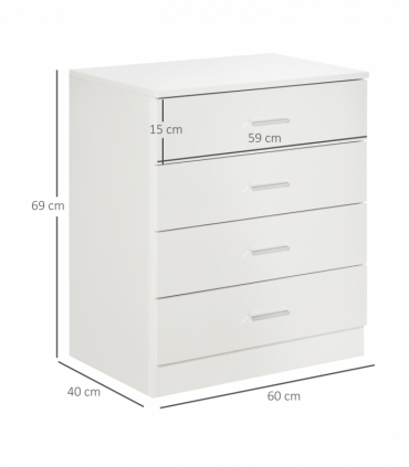 Storage Cabinet Vertical Drawer Chest of 4 w/ Metal Rails Anti-Tip