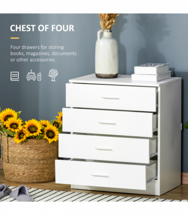 Storage Cabinet Vertical Drawer Chest of 4 w/ Metal Rails Anti-Tip