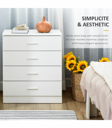 Storage Cabinet Vertical Drawer Chest of 4 w/ Metal Rails Anti-Tip