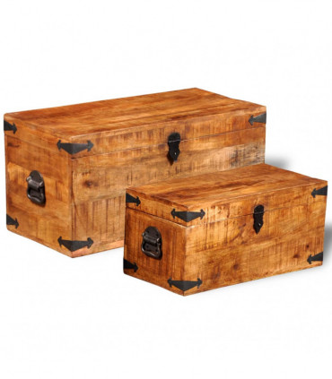 Storage Chest Set 2 Pieces Rough Mango Wood