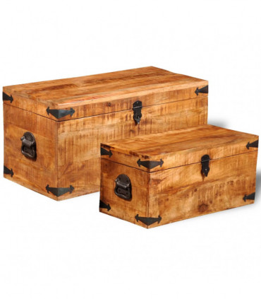 Storage Chest Set 2 Pieces Rough Mango Wood