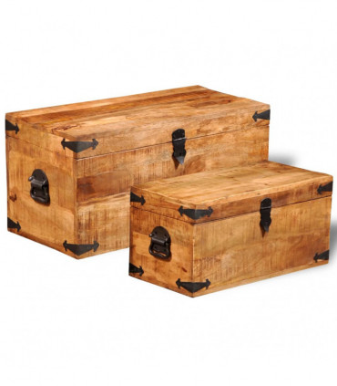 Storage Chest Set 2 Pieces Rough Mango Wood