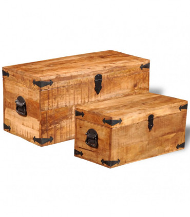 Storage Chest Set 2 Pieces Rough Mango Wood